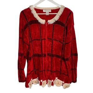 That Sweater Christmas Santa Claus Button-down Knit Beaded Cardigan W-261 Sz XL